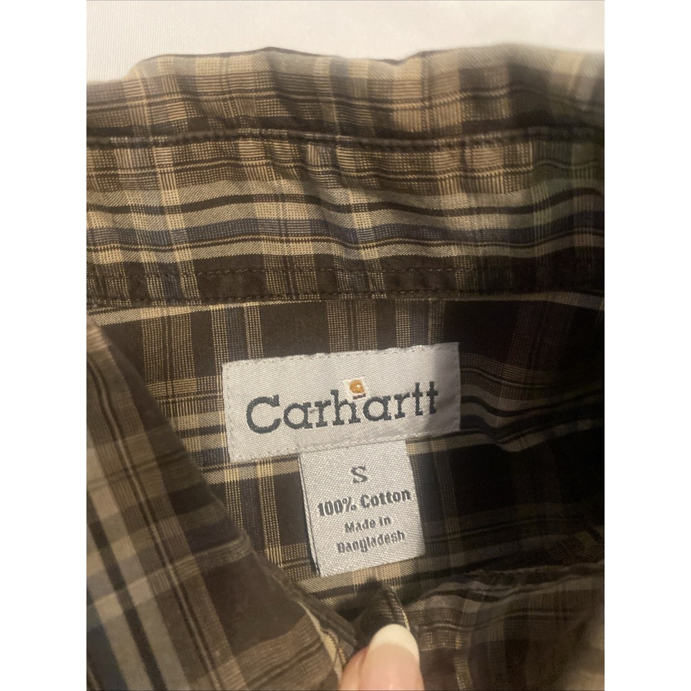 Carhartt Button Down Size Small Long Sleeve Shirt Brown Plaid - Picture 5 of 6